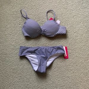 White/Navy striped bikini (New with tags)